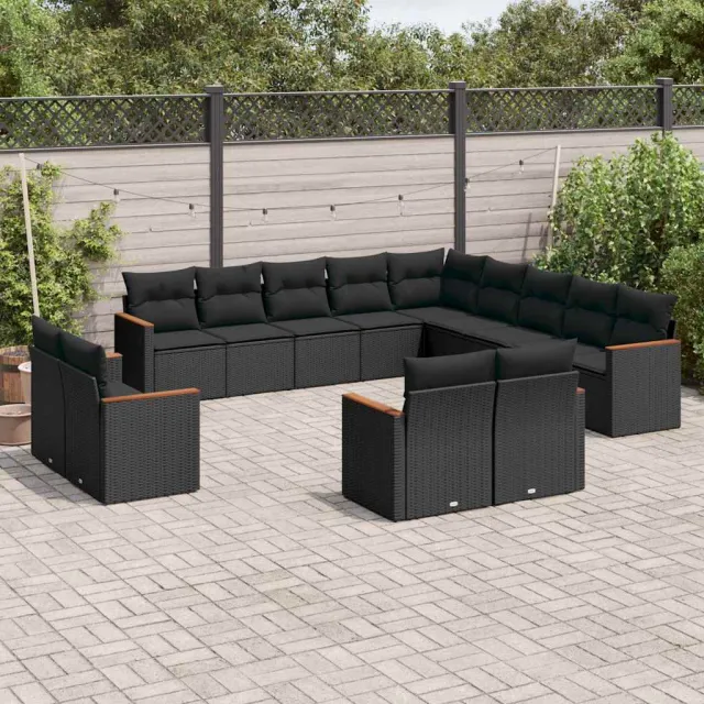 vidaXL 13-delige Loungeset met kussens poly rattan zwart, foto 2