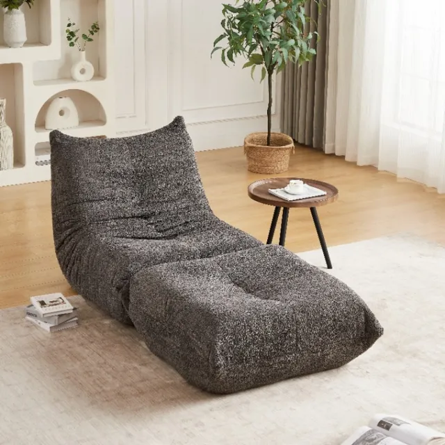 Welltin Fauteuil - Relaxfauteuil - gestoffeerde bank - Zitzak stoel - Comfortabele TV-stoel - Leesstoel - Met Voetsteun - Ergonomisch - Elastische spons - Modern design - Chenille - Grijs
