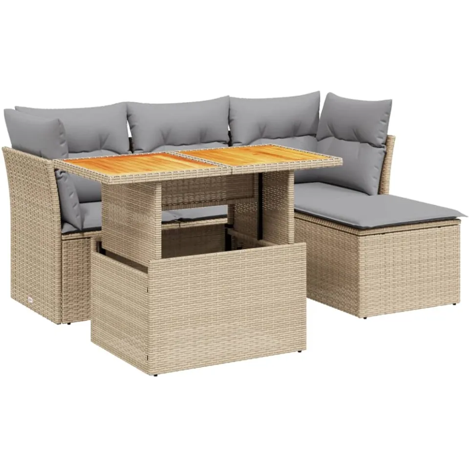 vidaXL 6-delige Loungeset met kussens poly rattan beige, foto 4