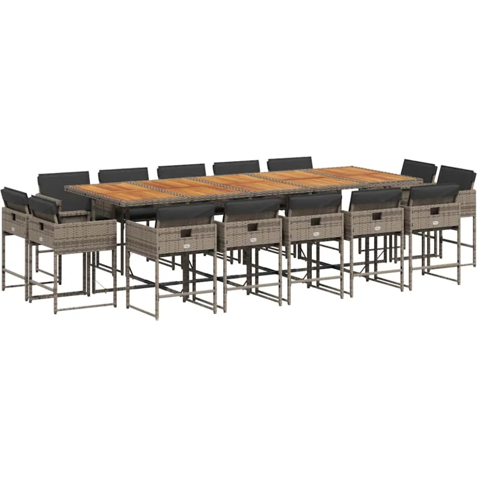 vidaXL 15-delige Tuinset met kussens poly rattan grijs, foto 3