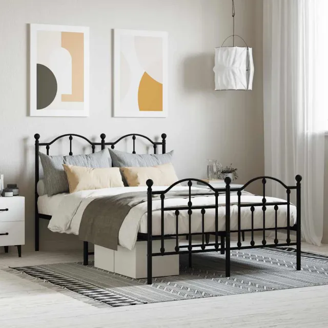 vidaXL Bedframe met hoofd- en voeteneinde metaal zwart 120x200 cm