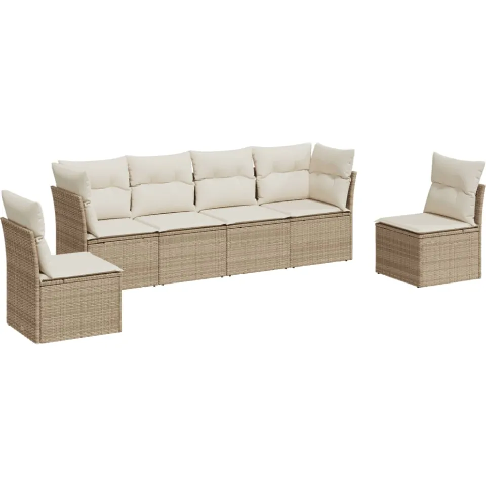 vidaXL 6-delige Loungeset met kussens poly rattan beige