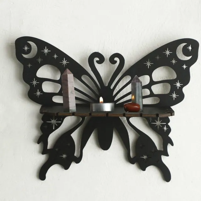 VHV Wandplank - Hoekplank - Zwevende plank - Vlinder vorm - Houten wanddecoratie - Wandmontage - Voor slaapkamer en woonkamer - Decoratief - Zwart2
