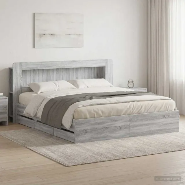 vidaXL Bedframe met opbergruimte en hoofdbord met lade Grijs Sonoma