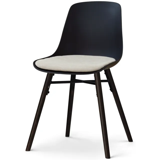 Nolon Nena-Liv eetkamerstoel zwart met naturelbeige zitkussen - zwart houten onderstel
