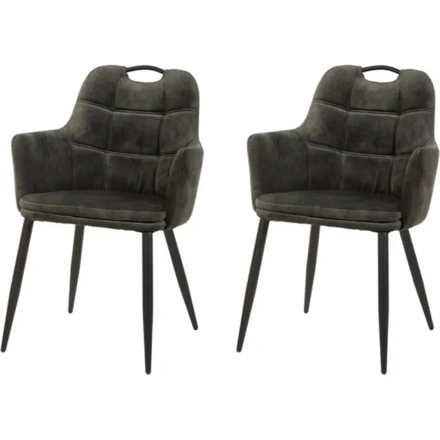 WAYS. Kunstleren eetkamerstoelen – Mosgroen – Uniek en modern design – Metalen poten – 2 stuks
