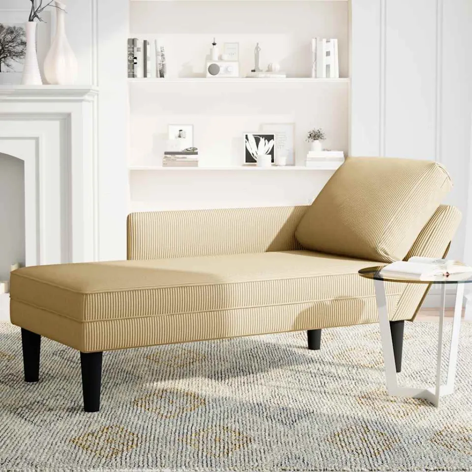 vidaXL Chaise longue met kussen corduroy stof grijsgroen, foto 3