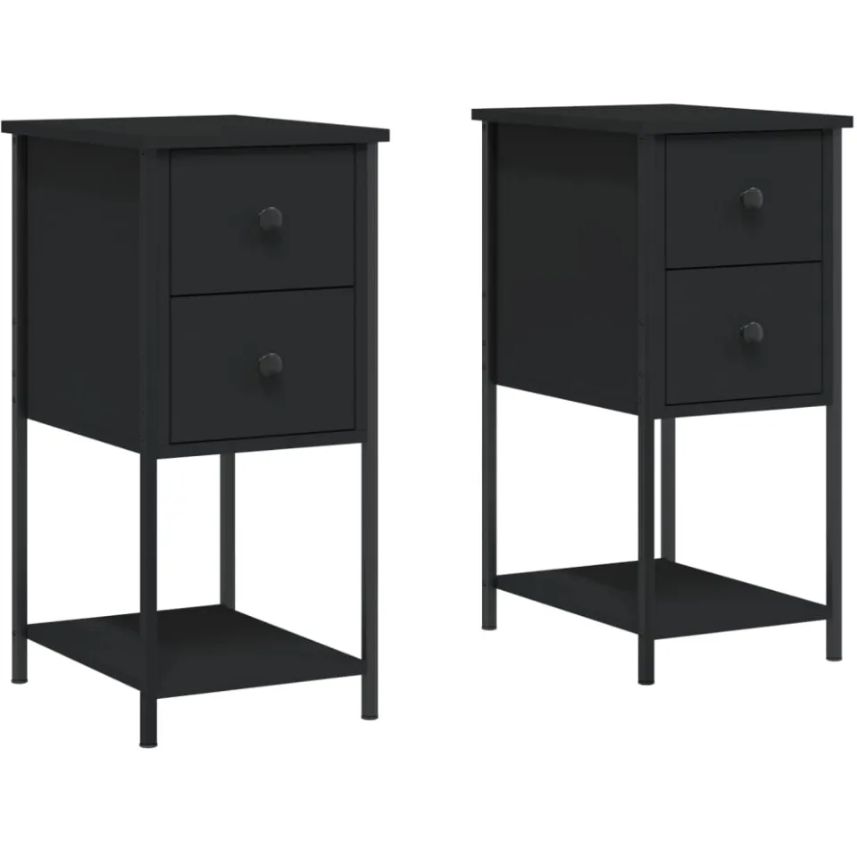 vidaXL Nachtkastjes 2 st 32x42x70 cm bewerkt hout zwart, foto 3