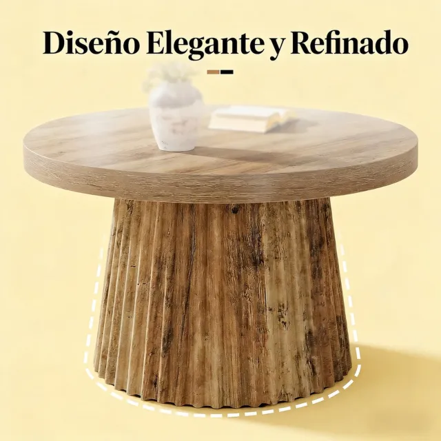 CHICFURN Salontafel - Rond - MDF - Kolomvoet - Bruin