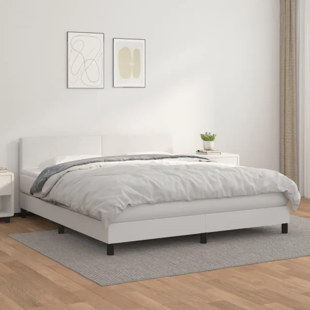 vidaXL Boxspring met matras kunstleer wit 180x200 cm