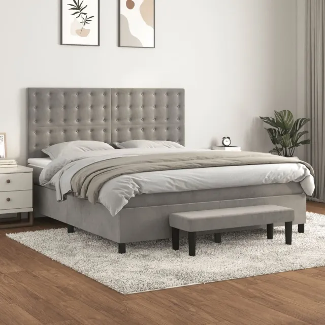 vidaXL Boxspring met matras fluweel lichtgrijs 180x200 cm grijs