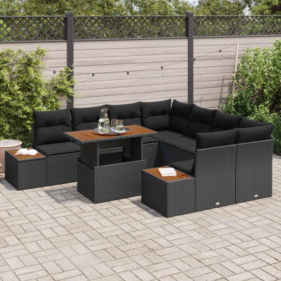 vidaXL Tuin Sofa Set 9 st Zwart Poly riet, foto 3