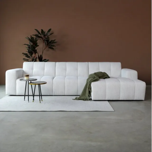 PEPP Interiors WAVE hoekbank met chaise longue rechts - stof Modesto 492 wit - 305x155x80 cm