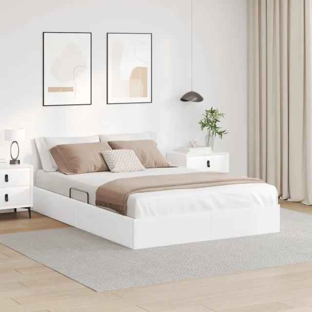 vidaXL Ottoman Bedframe met opslag Puur Wit 140 x 200 cm Nep Leer