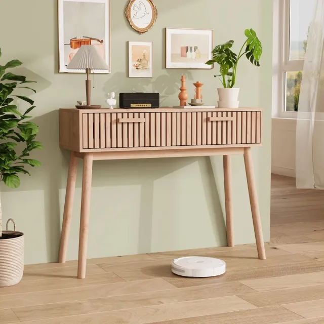 Velmio Consoletafel - Met 2 Lades - Haltafel Met Opbergruimte - Woonkamerkast - Consoletafel -Smalle Bijzettafel - Hout - 100 x 35 x 80 cm Bruin