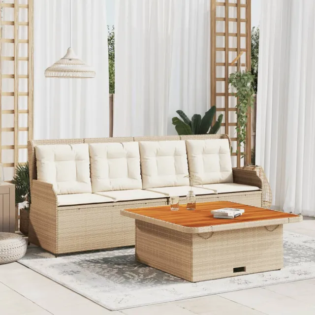 vidaXL 3-delige Loungeset met kussens poly rattan beige, foto 2