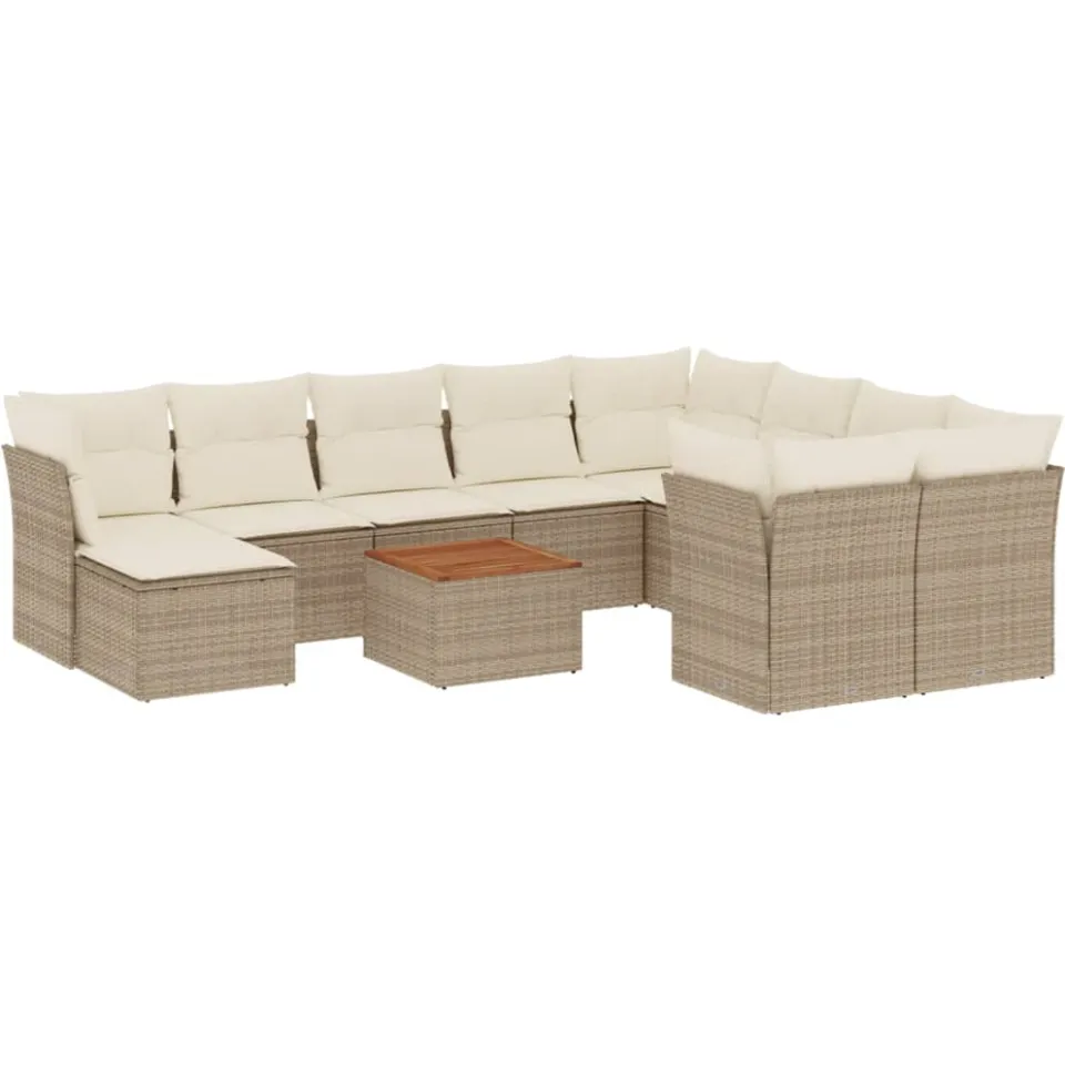 vidaXL 11-delige Tuinset met kussens poly rattan beige