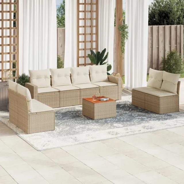 vidaXL 9-delige Loungeset met kussens poly rattan beige, foto 2