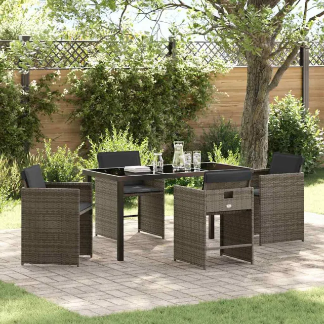vidaXL Tuin eettafelset 5 st Grijs poly rattan, foto 2