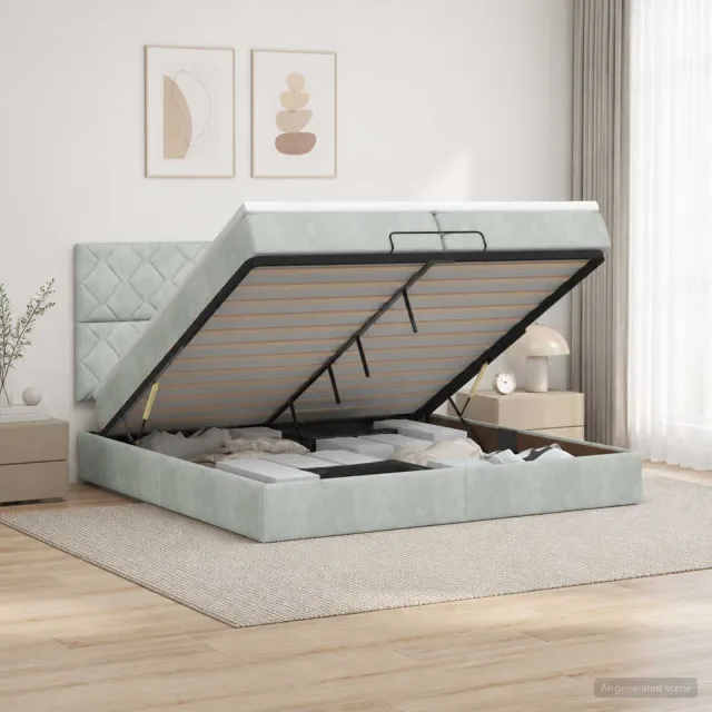 vidaXL Ottoman bed met matras Lichtgrijs 200 x 200 cm Fluweel