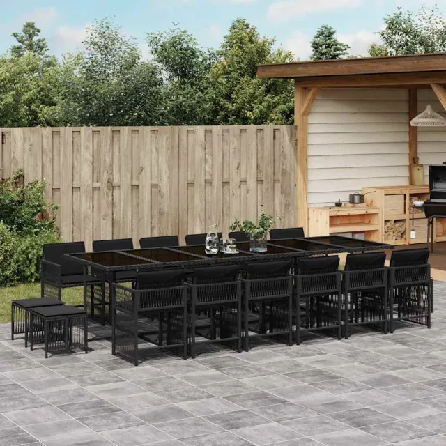 vidaXL 17-delige Tuinset met kussens poly rattan zwart, foto 2