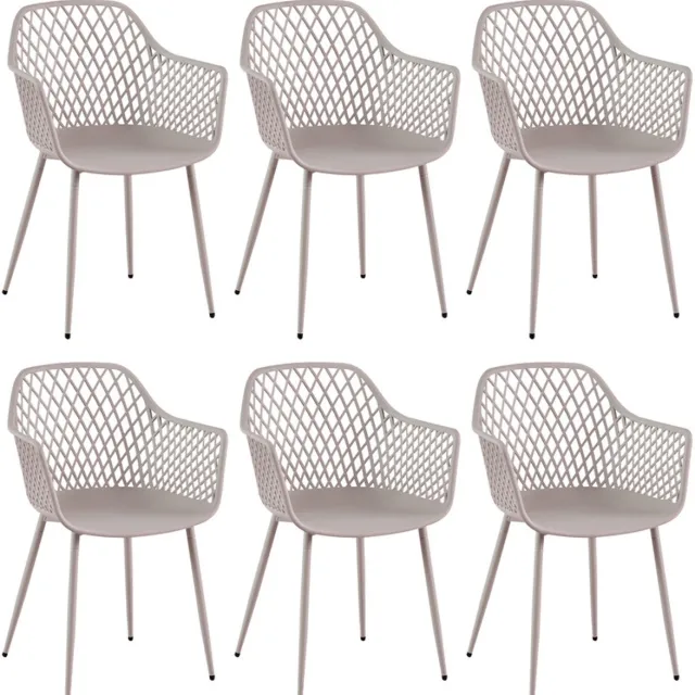 EGGREE Set van 6 tuinstoelen - Kunststof tuinstoelen met armleuningen; Weerbestendig- Geschikt voor tuinen - balkons - patio's - bistro's of kleine terrassen - Licht kaki