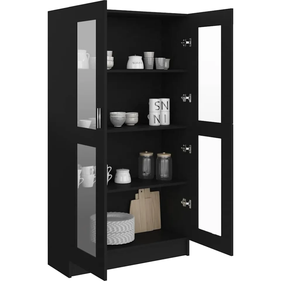 vidaXL Vitrinekast 82,5x30,5x150 cm bewerkt hout zwart