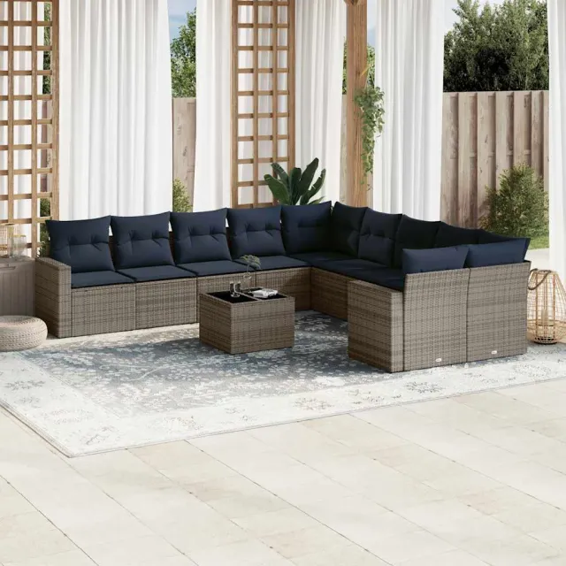 vidaXL 11-delige Loungeset met kussens poly rattan grijs, foto 2