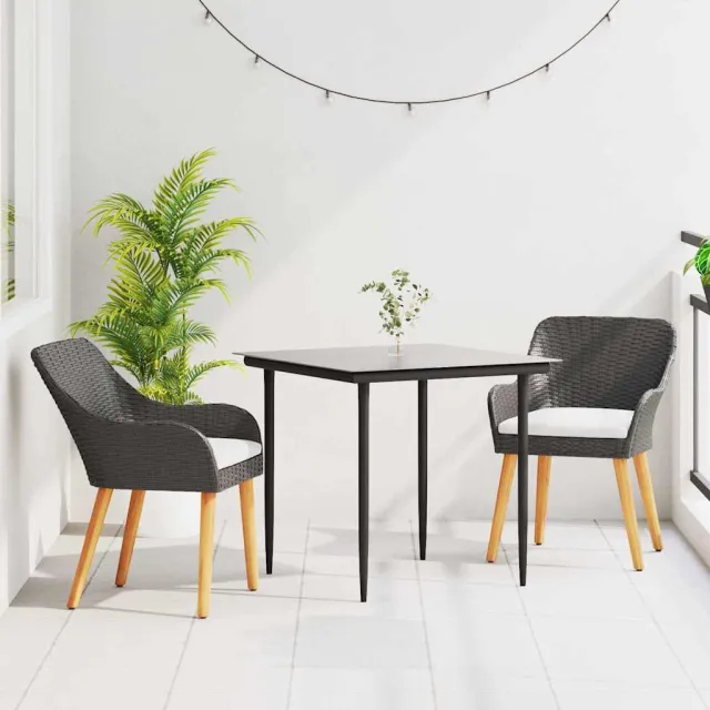 vidaXL Tuin eettafelset 3 st Zwart poly rattan, foto 2