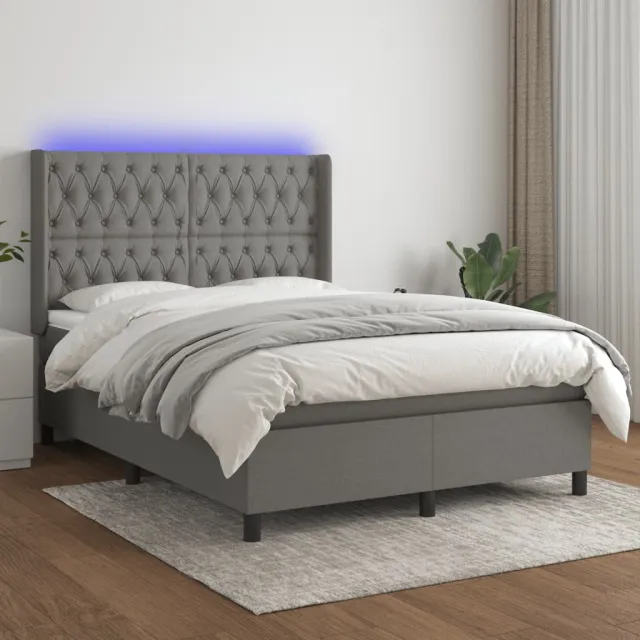 vidaXL Boxspring met matras en LED stof donkergrijs 140x190 cm grijs