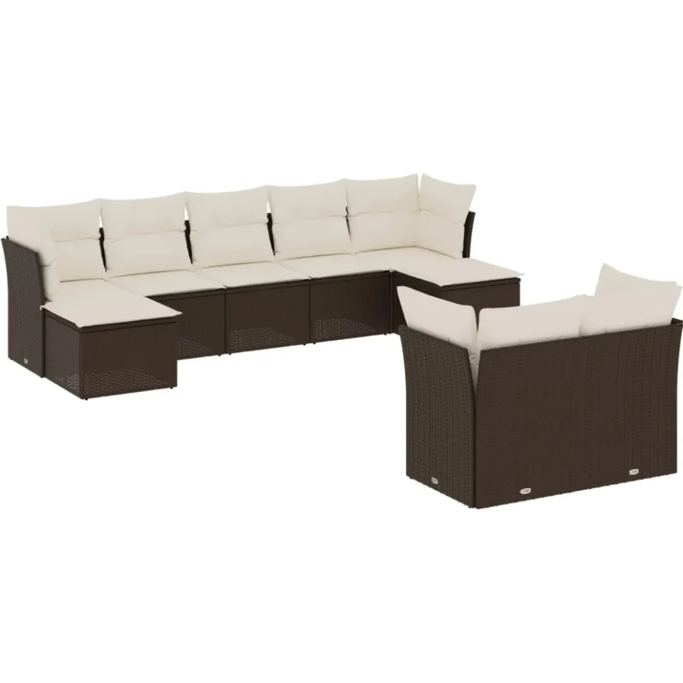 vidaXL 9-delige Loungeset met kussens poly rattan bruin, foto 3