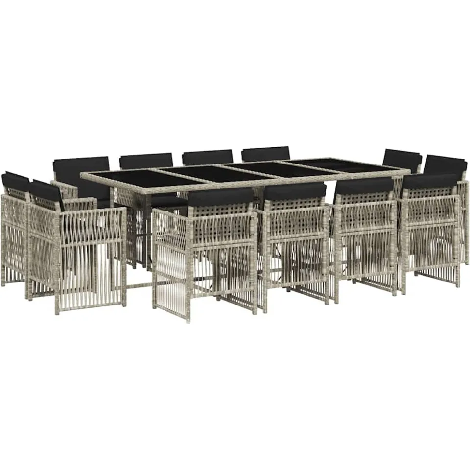 vidaXL 13-delige Tuinset met kussens poly rattan lichtgrijs