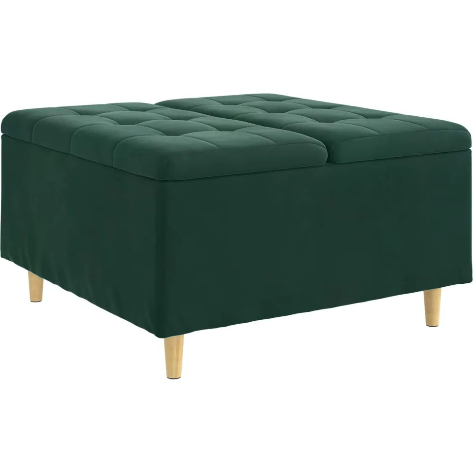 vidaXL Ottoman met Opbergruimte Donkergroen 80 x 80 x 45 cm Fluweel groen, foto 3
