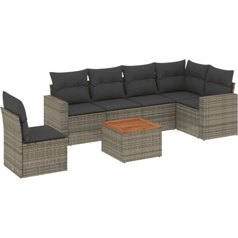 vidaXL 7-delige Loungeset met kussens poly rattan grijs, foto 3
