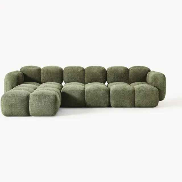 Westwing Collection Modulaire bank Tayla (4-zits) van teddy-bouclé met poef Groen