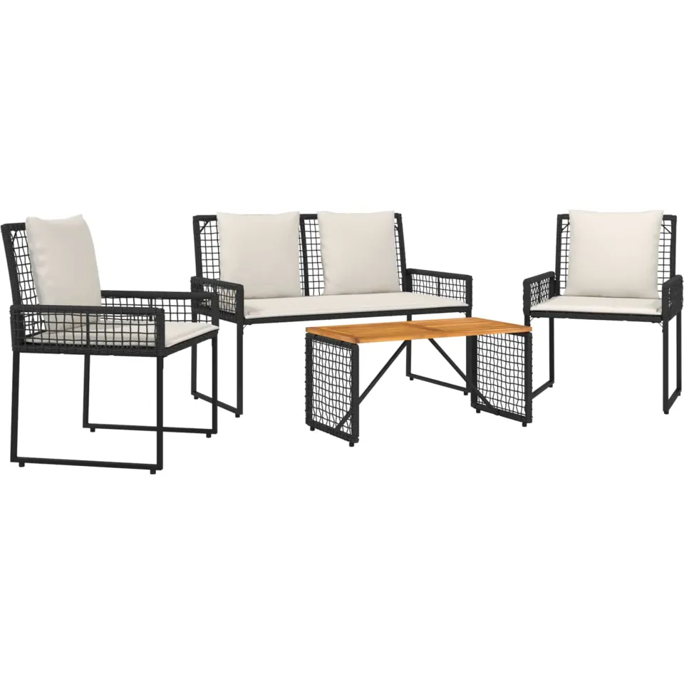 vidaXL Buitenmeubelset 4 st Zwart en Cream Wit