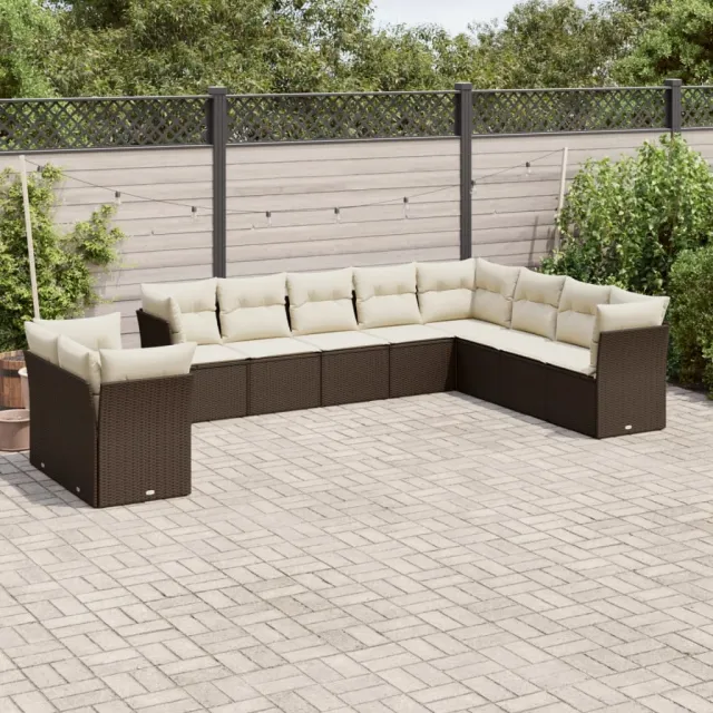vidaXL 10-delige Loungeset met kussens poly rattan bruin, foto 2