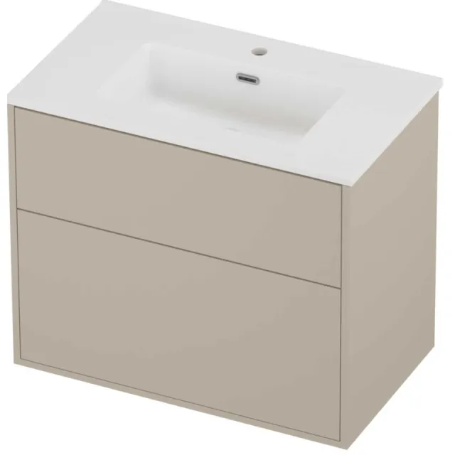 Proline Tribute Badmeubelset Porselein Elegant In Kader 80x46x67 cm Mat White Soft Linen Beige