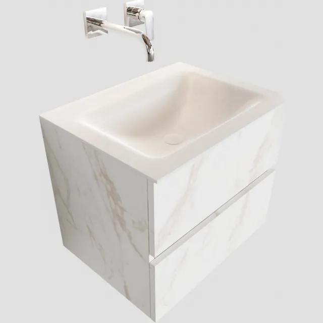 Boss & Wessing Badkamermeubel BWS Valencia Carrara Mat 60 cm Solid Surface Wastafel (0 kraangaten, 2 lades)
