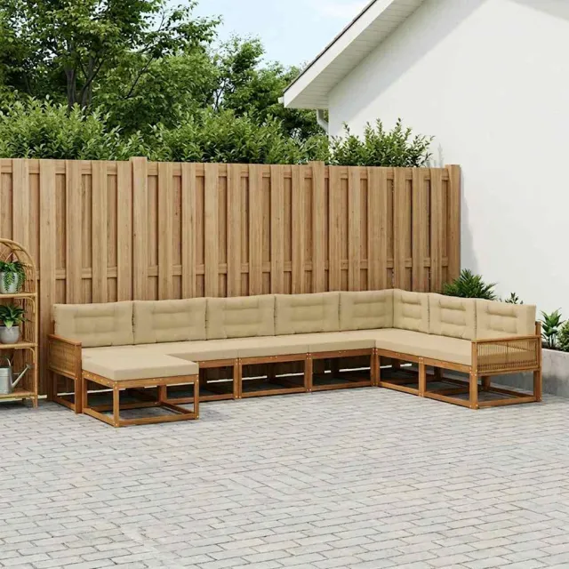 vidaXL Buiten bankenset 8 st 8-zits Natuurlijk en Beige