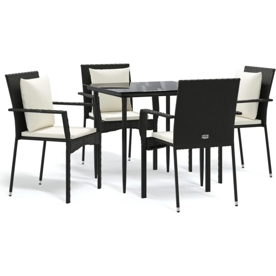 vidaXL 5-delige Tuinset met kussens poly rattan zwart