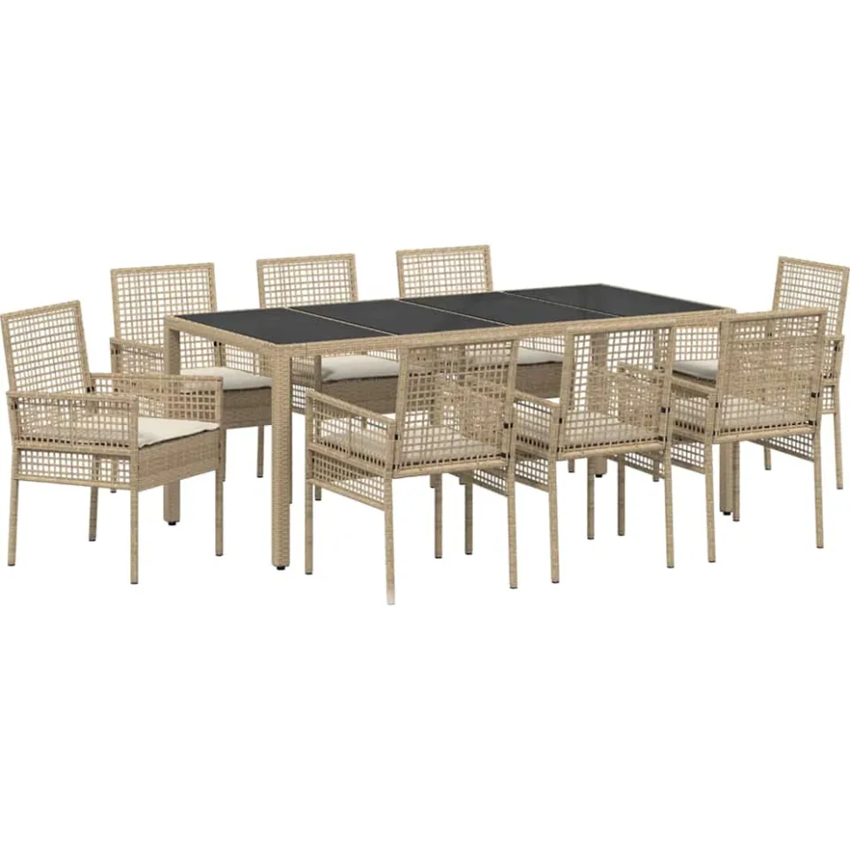 vidaXL Tuin eettafelset 9 st Beige poly rattan