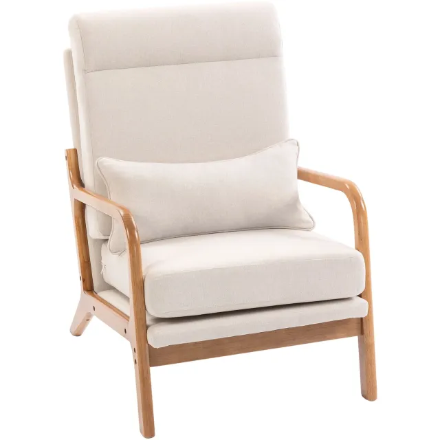 Lunpog Moderne Accent Chair Fauteuil Van Linnen Stof Met Hoge Rugleuning Beige Crème