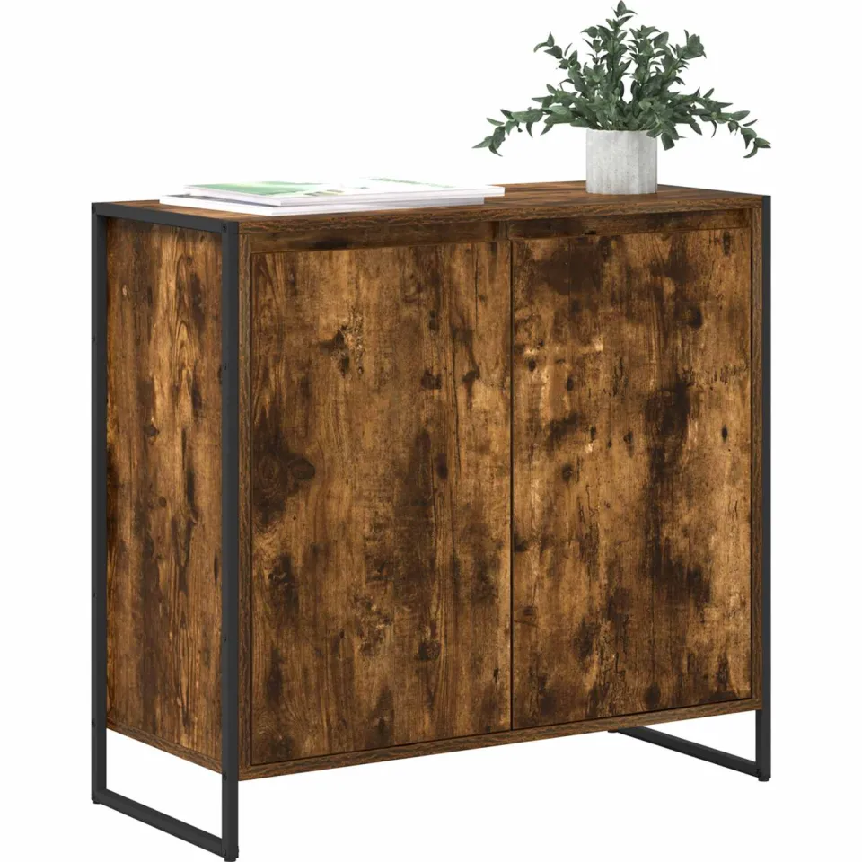 vidaXL Bijzetkast Gerookt eiken 79 x 36 x 75 cm Bewerkt hout Bruin