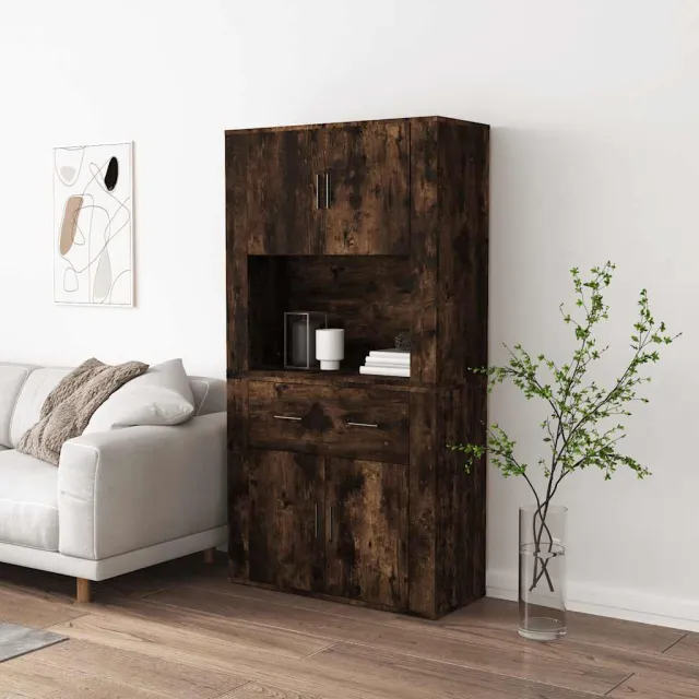 vidaXL Hoge kast bewerkt hout gerookt eikenkleurig Bruin