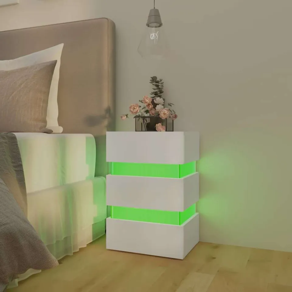 vidaXL 326846 Nachtkastje LED 45x35x67 cm bewerkt hout wit, foto 2