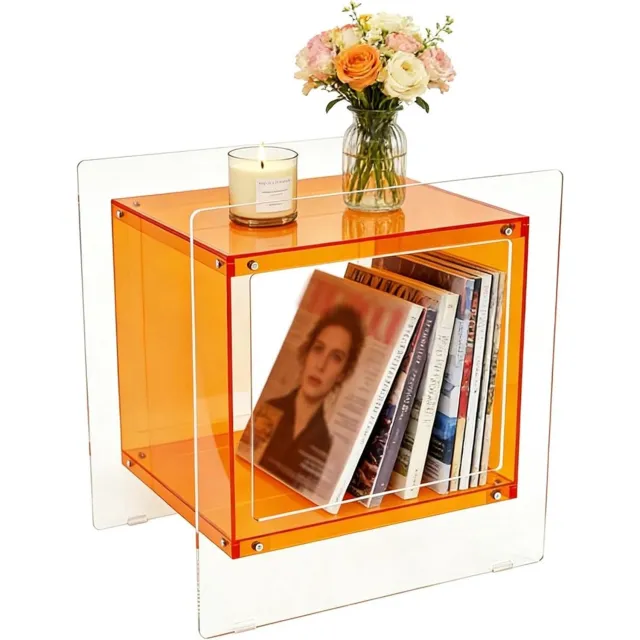 ArtiZo Vierkante acryl bijzettafel - tafel - 46x39.5x55 cm (lxbxh) oranje - transparant
