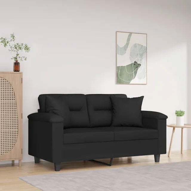 vidaXL Tweezitsbank met kussens 120 cm microvezelstof zwart