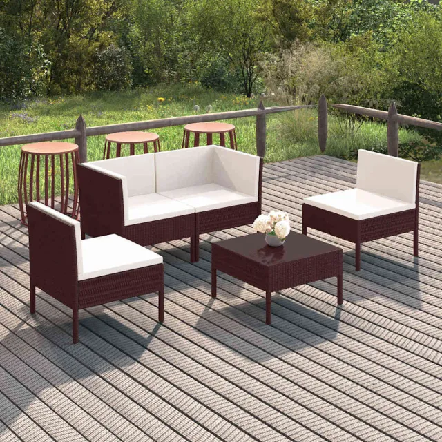 vidaXL 5-delige Loungeset met kussens poly rattan bruin, foto 2