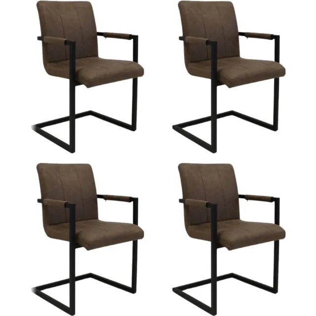 Dimehouse Set van 4 Industriële Eetkamerstoelen Jackson Taupe - Microvezel - Met Armleuningen - Stof - Industrieel